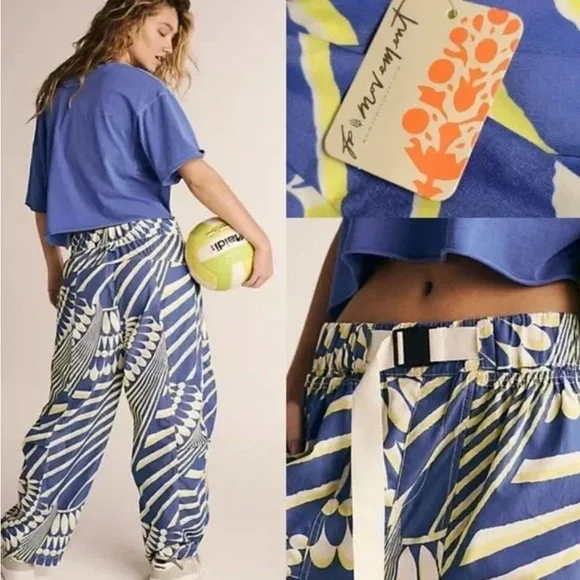 FP Movement Offsides Barrel Pants Blue Yellow Printed - Picture 2 of 7